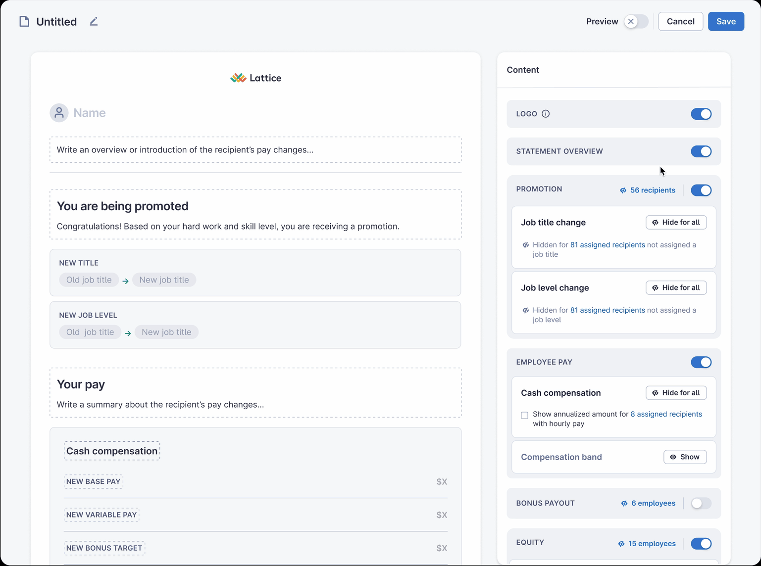 Compensation levers configuration UI